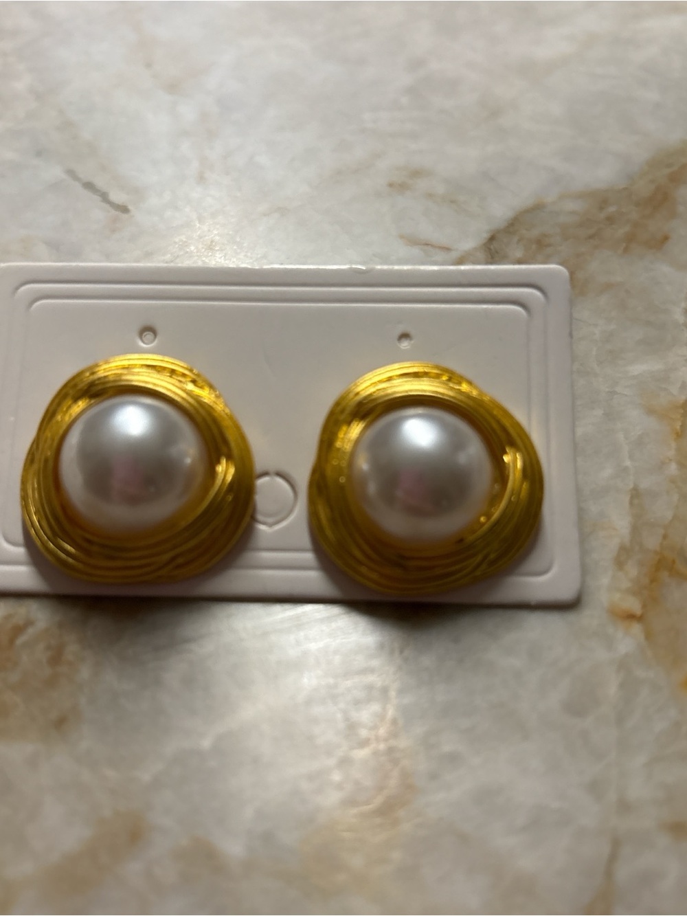 Vintage Gold-Tone and White Pearl Stud Earrings